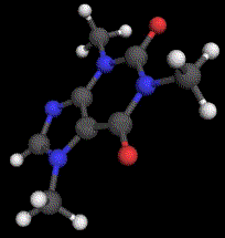 Representation moléculaire de la théine, sous license GNU FDL