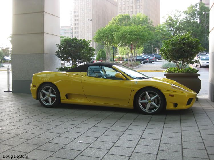 yellow Ferrari 360 Spider in valet at Lenox Mall and then later 