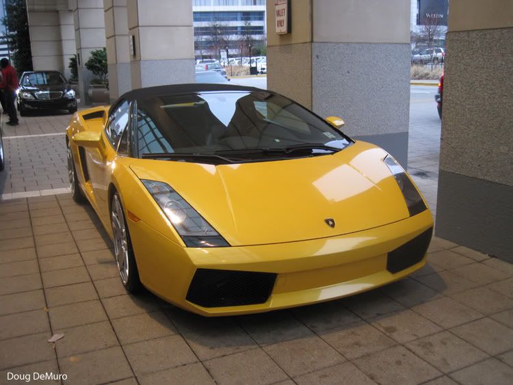 yellow Lamborghini Gallardo Spyder on New Jersey plates at Lenox Mall valet