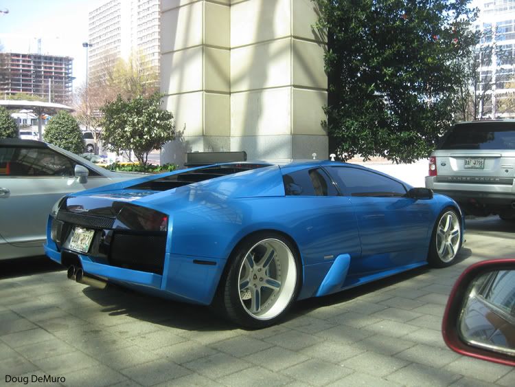 blue Lamborghini Murcielago at Lenox Mall valet.