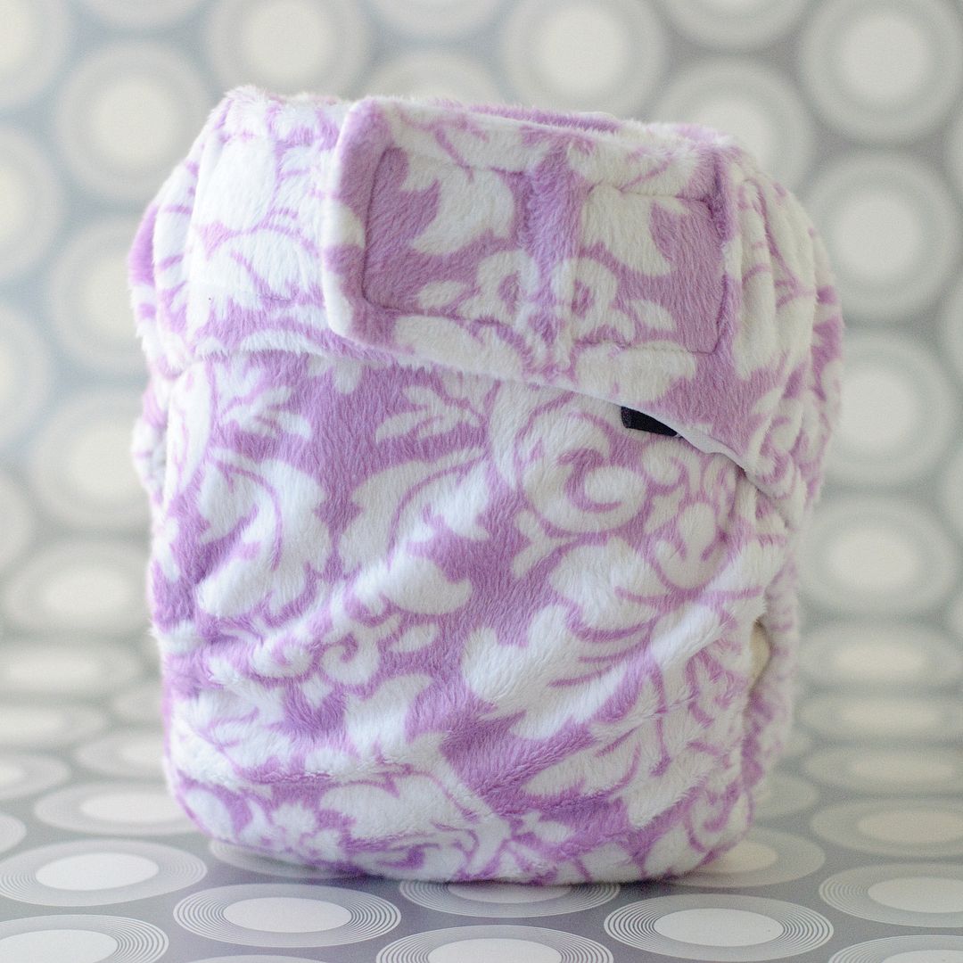 Diaper Cover, Lavender Damask Minky, Large, Touchtape