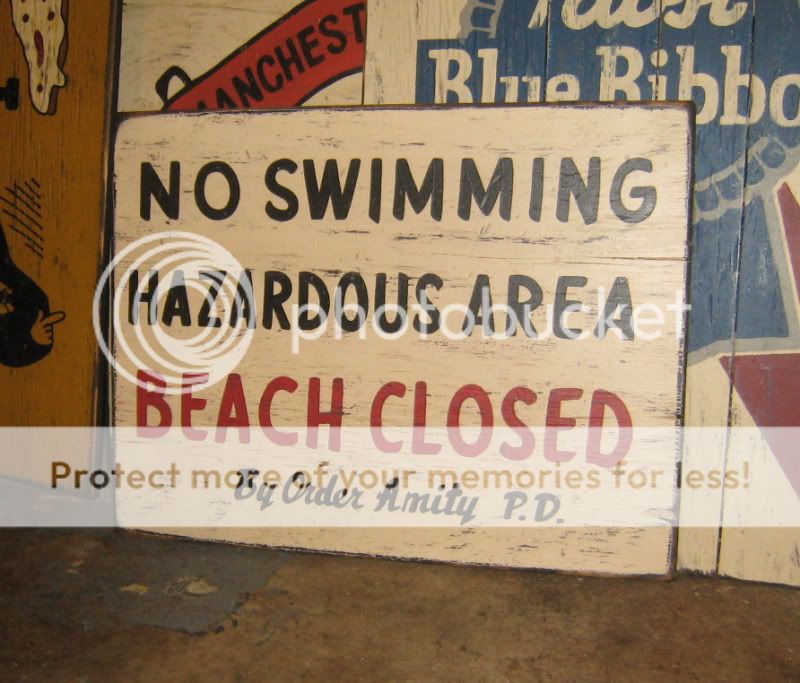 jaws the movie beach closed wood bar sign ocean amity police  